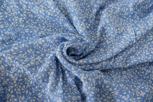 Blue Vine Print Designer Deadstock Rayon Fabric – 3.3 yd