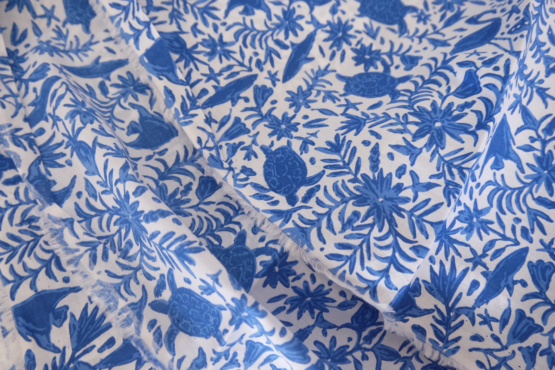 Blue Botanical Sketch Cotton Fabric – 2.2 yd