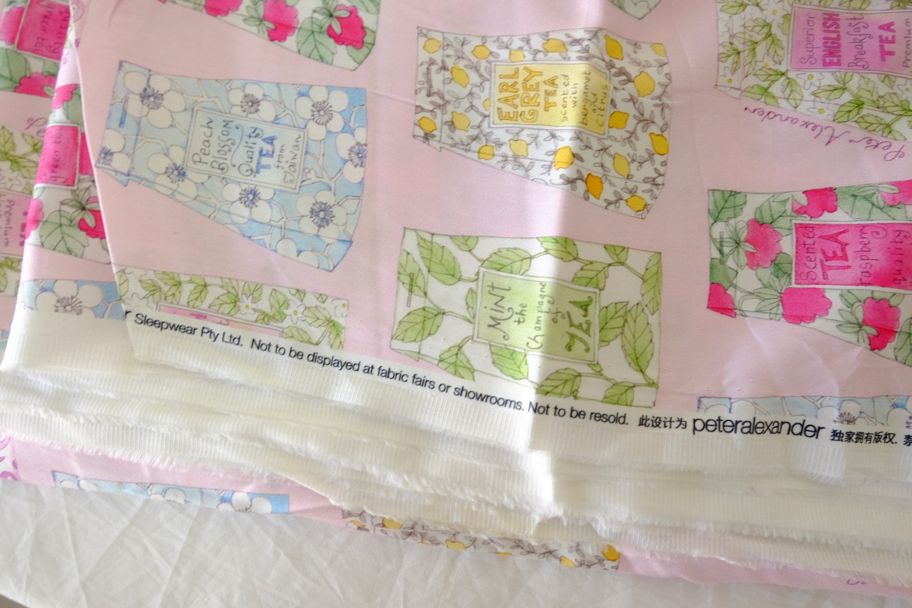 Tea Packet Print 80s Cotton Sateen Fabric – 2.2 yd