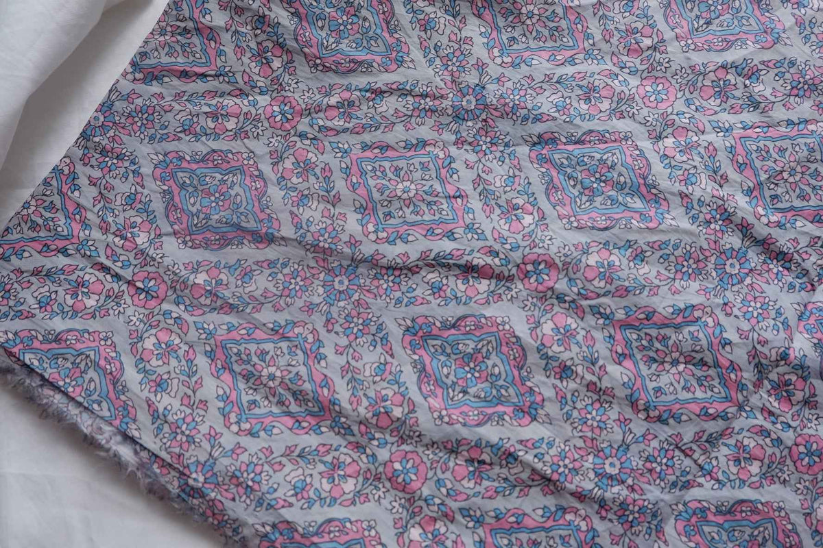 Pink & Blue Tile Floral Cotton Lawn — 2.3 yd