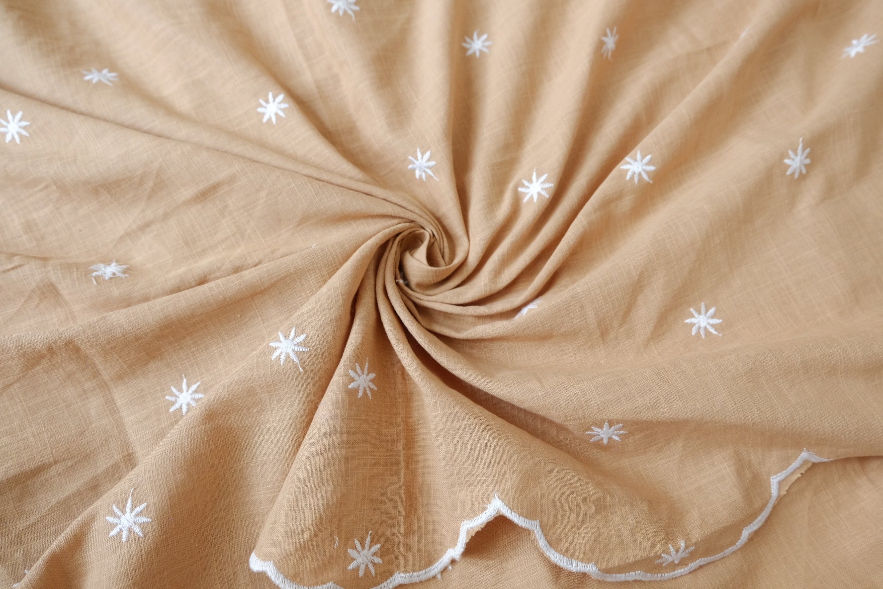 Embroidered Slub Cotton Linen Fabric 2.2 Yards