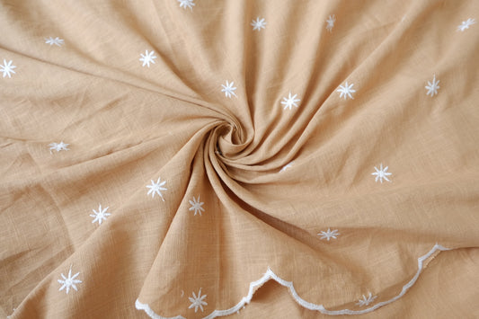 Embroidered Slub Cotton Linen Fabric 2.2 Yards