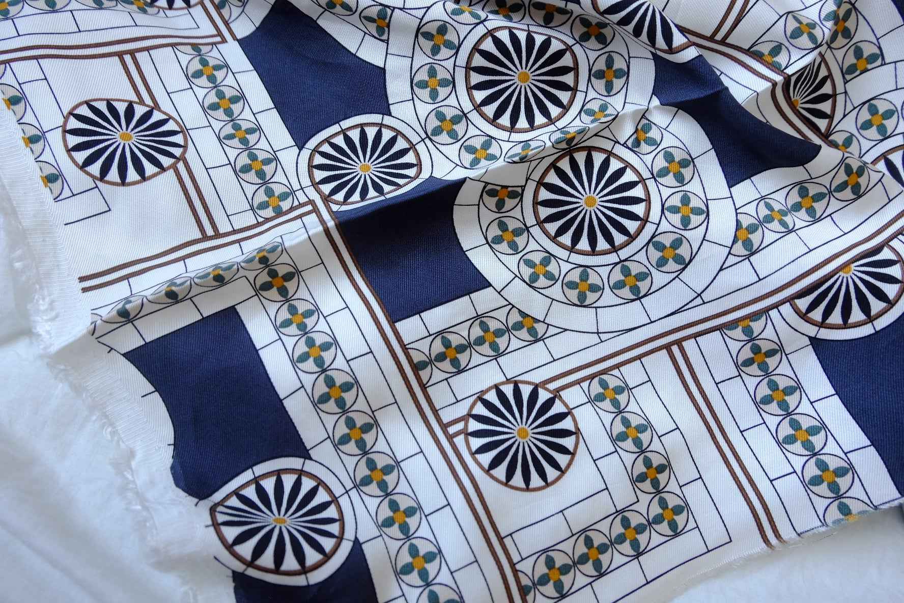 Silky Twill Botanical Tile Viscose Fabric — 3.28 yd