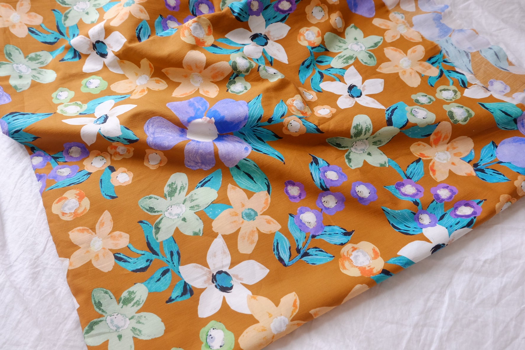 Ochre Painterly Floral Cotton Poplin — 3.28 yd