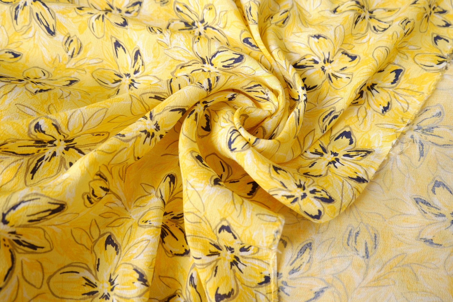 Yellow Floral Rayon-Linen Gauze Dress Fabric - 3.28 yd