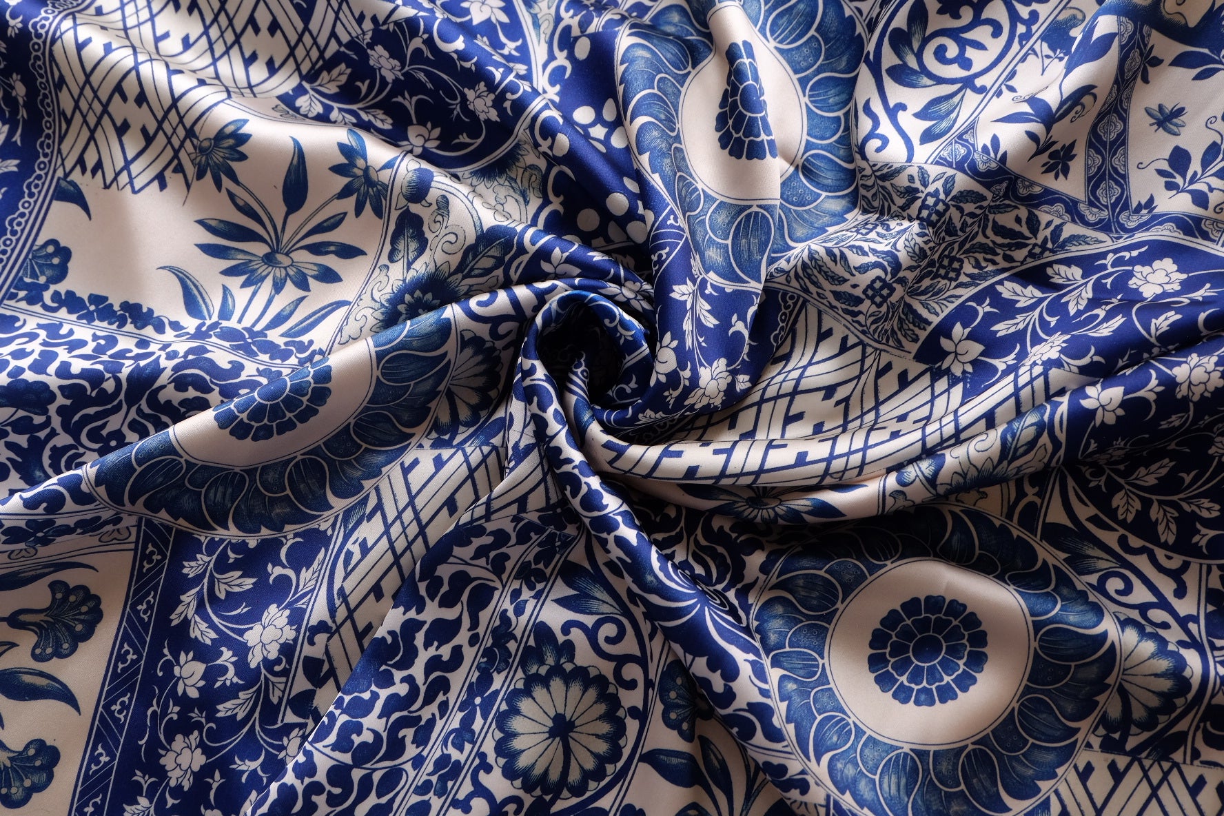 Blue Porcelain Print Satin – 2.2 yd