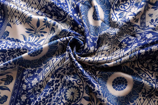 Blue Porcelain Print Satin – 2.2 yd