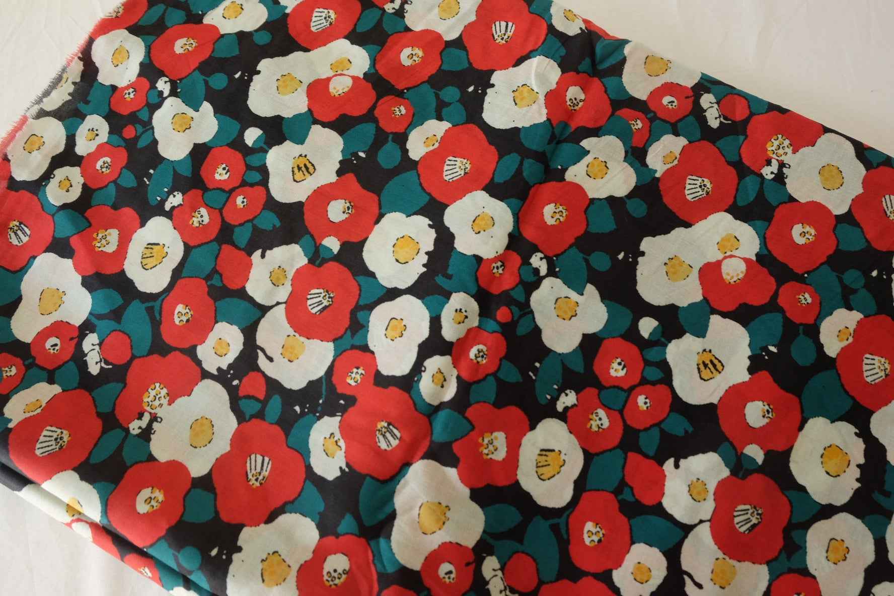 Red Camellia Cotton Voile Fabric – 2.2 yd