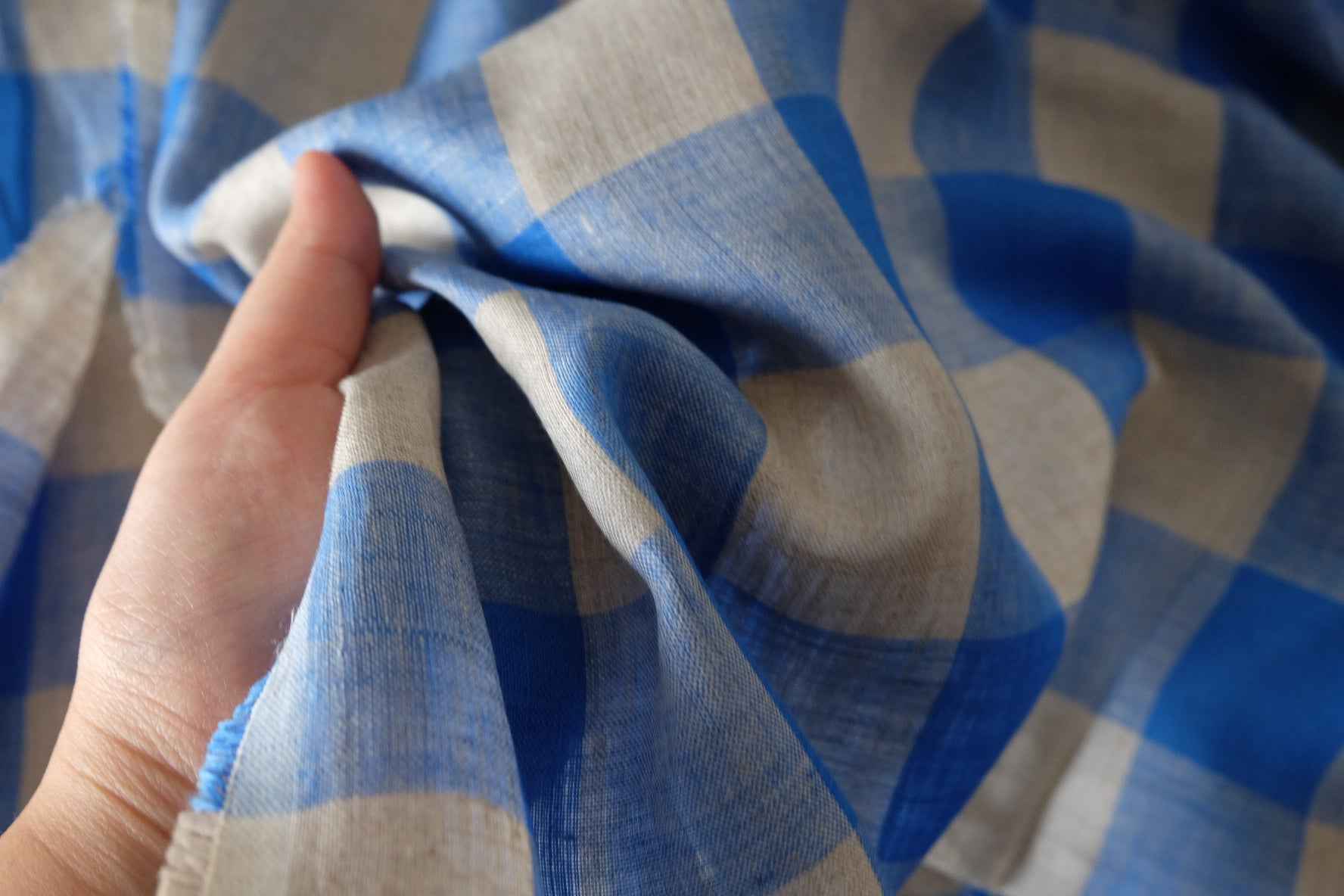 Blue Check Linen Fabric – 1.6 yd