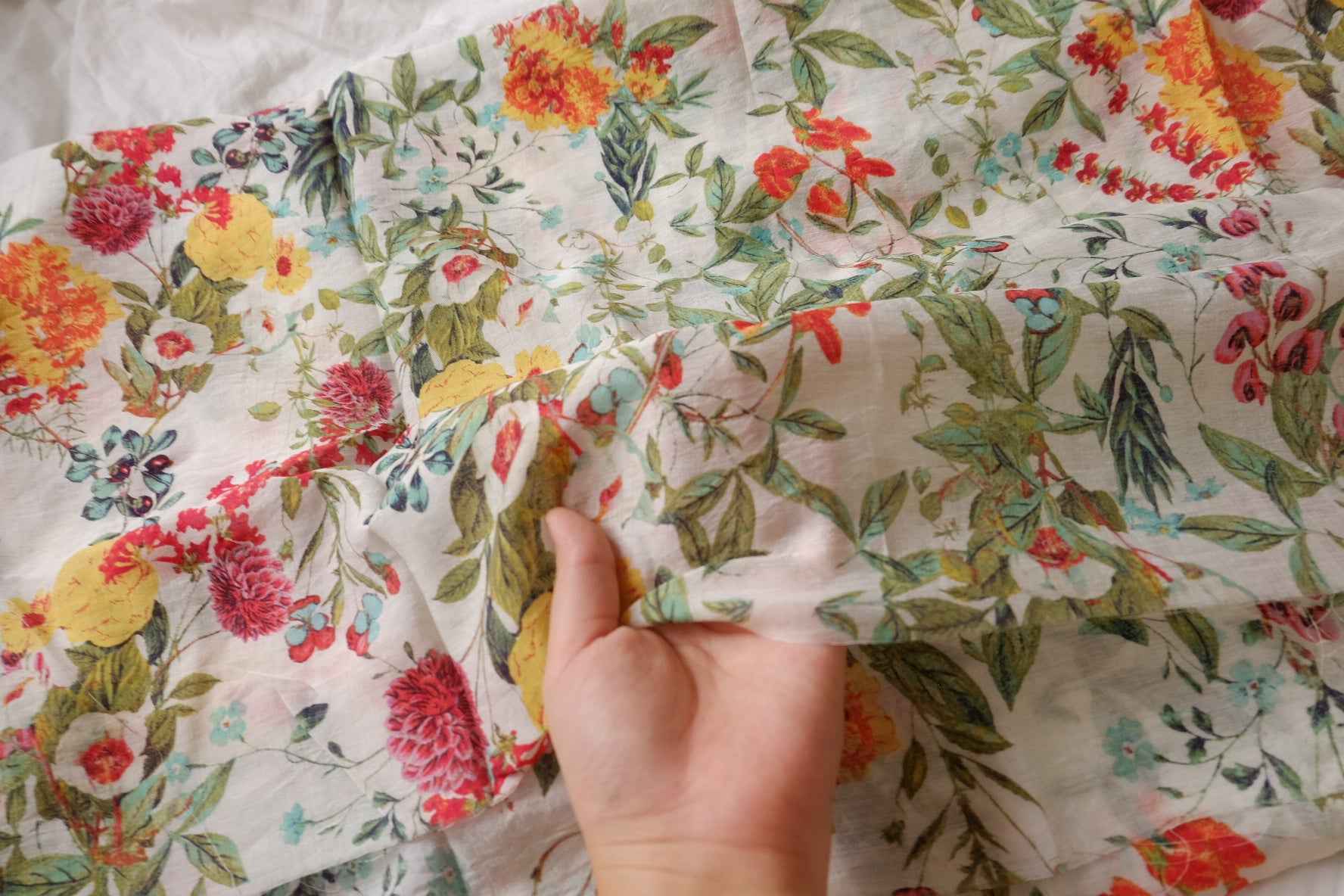 Sheer Watercolor Floral Tencel-Cotton Fabric - 3.28 yd