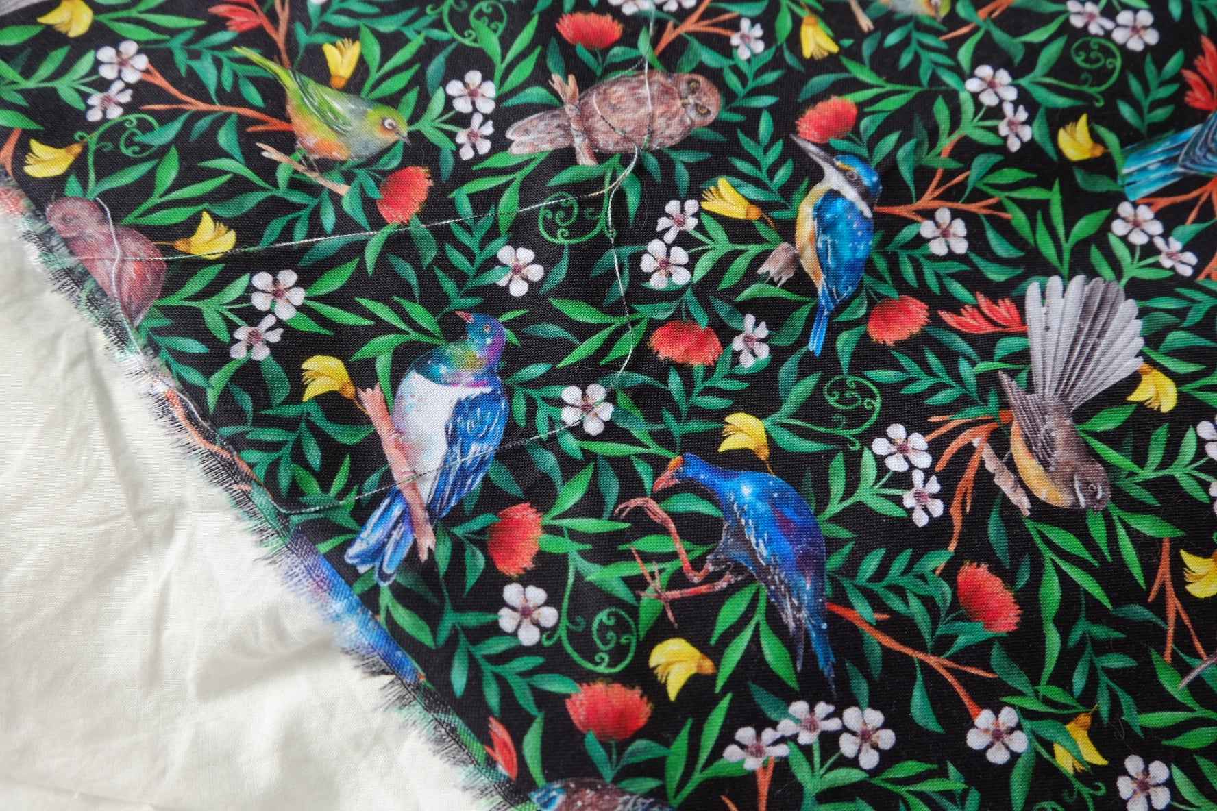 Tropical Bird Print Cotton Fabric — 2.19 yd Piece