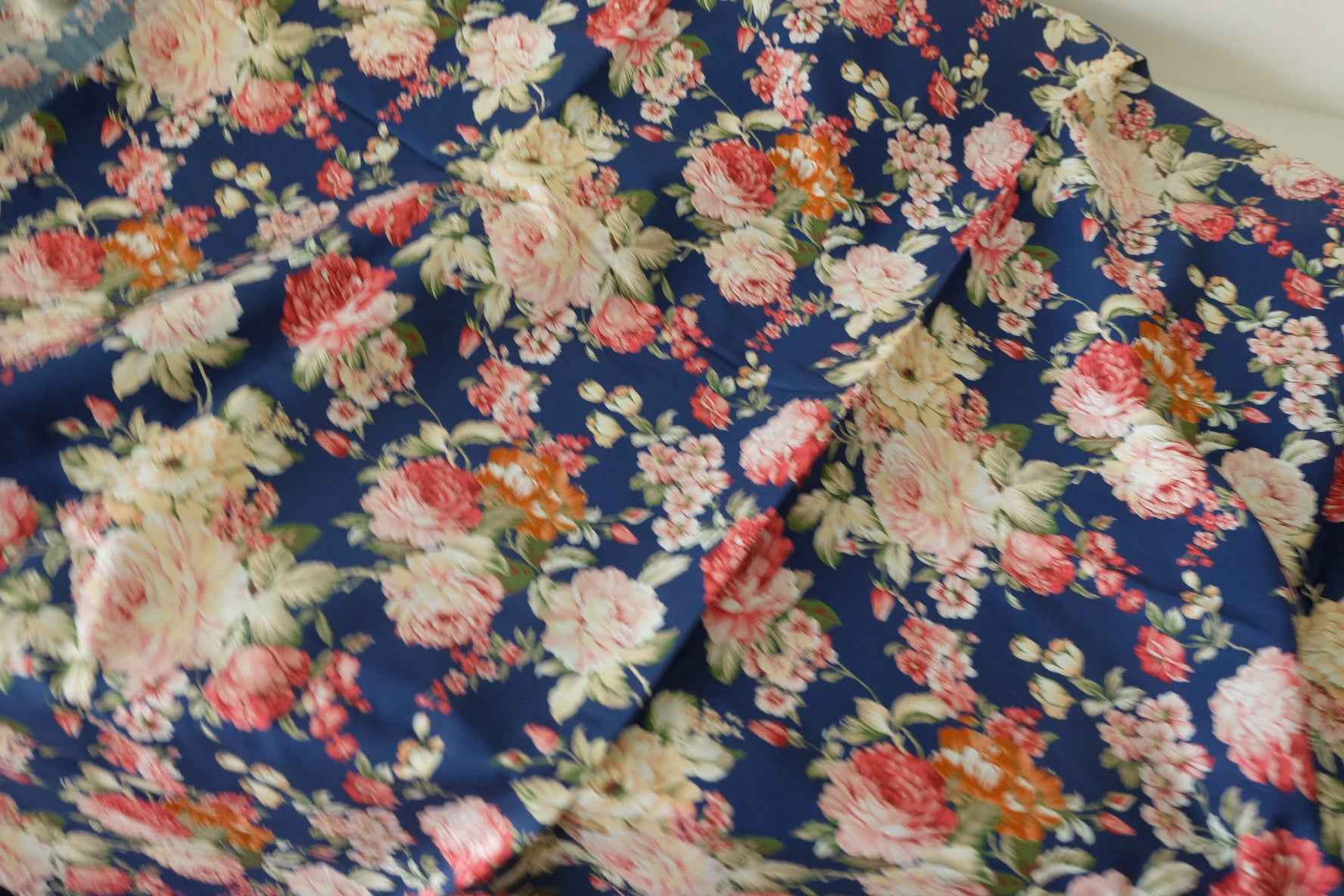 Navy Vintage Rose Garden 40s Cotton Poplin Floral Fabric – 3.3 yd