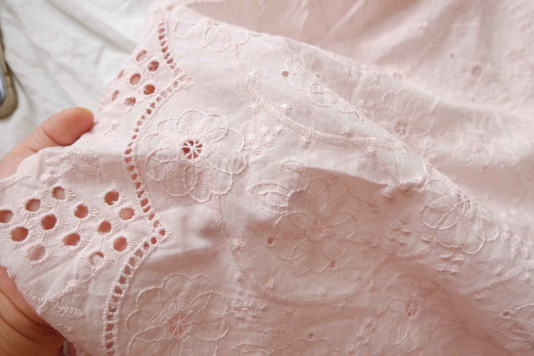 Blush Cotton Eyelet Embroidery Fabric - 2.19 yd