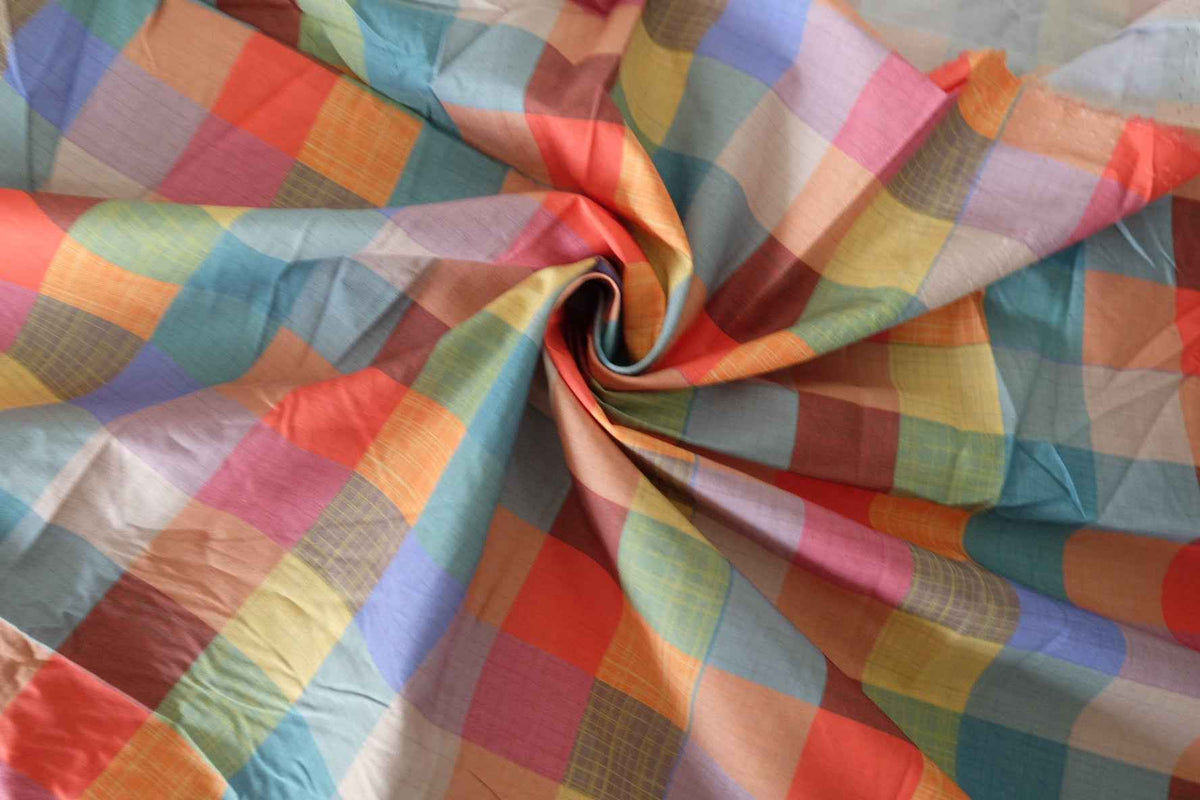 Colorful Patchwork Check Cotton Poplin Fabric – 3.3 yd