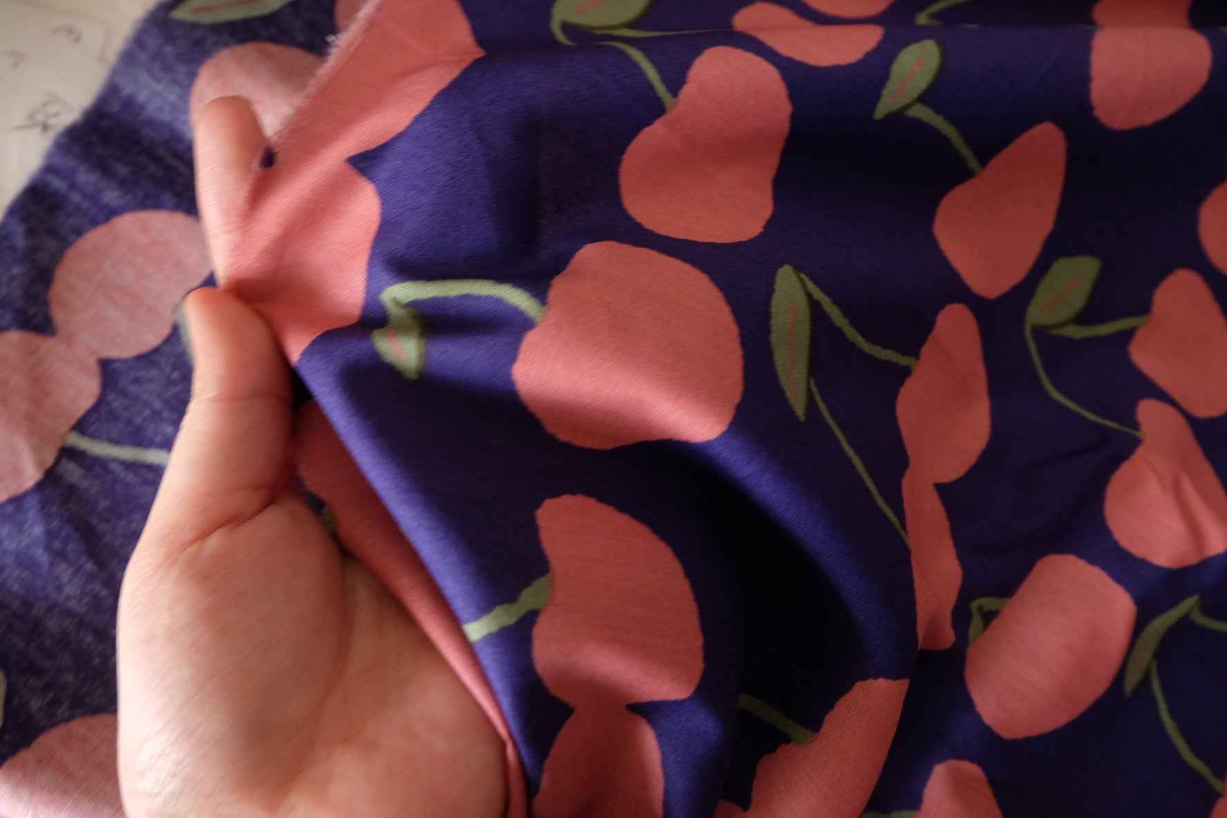 Pink Cherry Print Cotton Fabric – 2.2 yd
