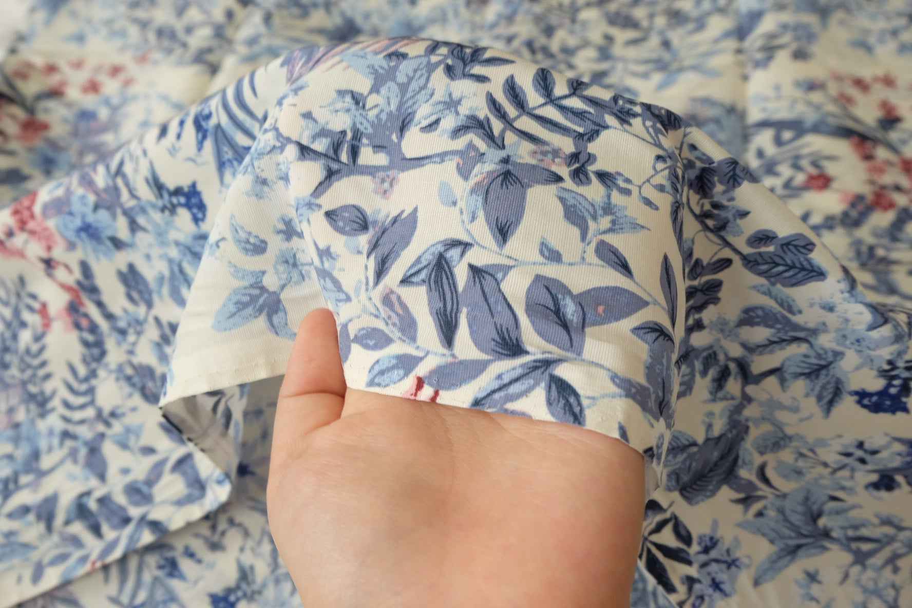 Blue Botanical Lyocell Nylon Fabric, Lightweight Breathable Dress Weight, 3.28 Yards