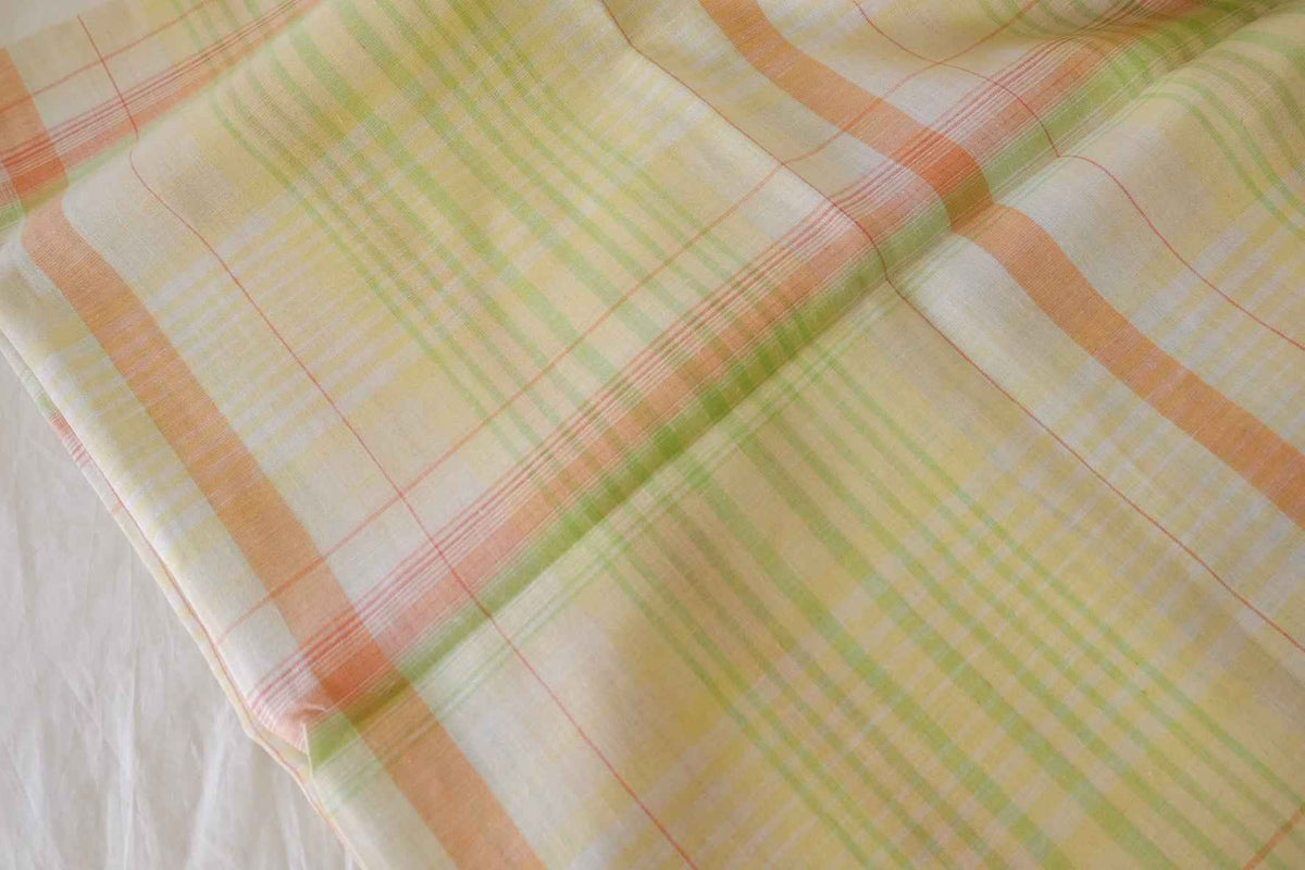 Pastel Citrus Plaid Cotton Linen Fabric – 2.2 yd