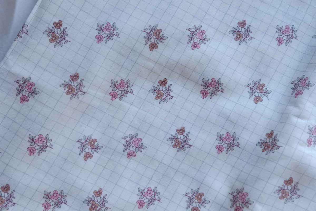 Vintage Rose Check Herringbone Cotton Fabric – 2.2 yd