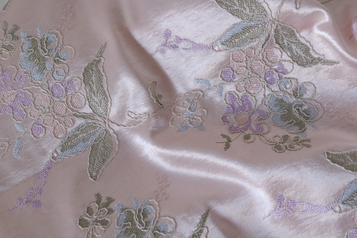 Blush 3D Floral Embroidered Acetate-Blend Satin – 2.2 yd