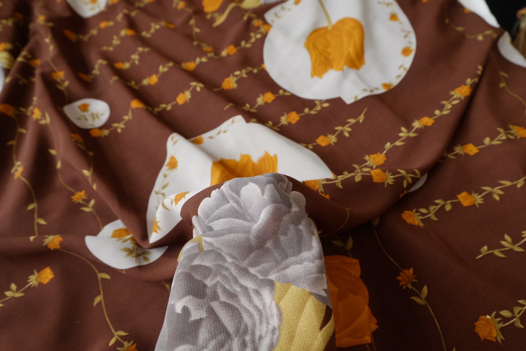 Vintage Floral Opaque Chiffon, 3.28 Yards