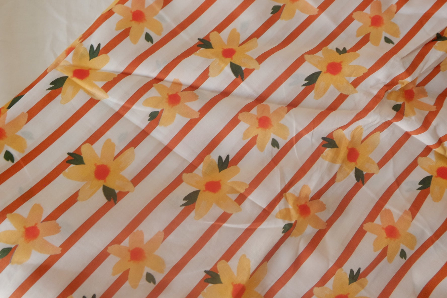 Retro Orange Stripe Floral Cotton – 3.8 yd