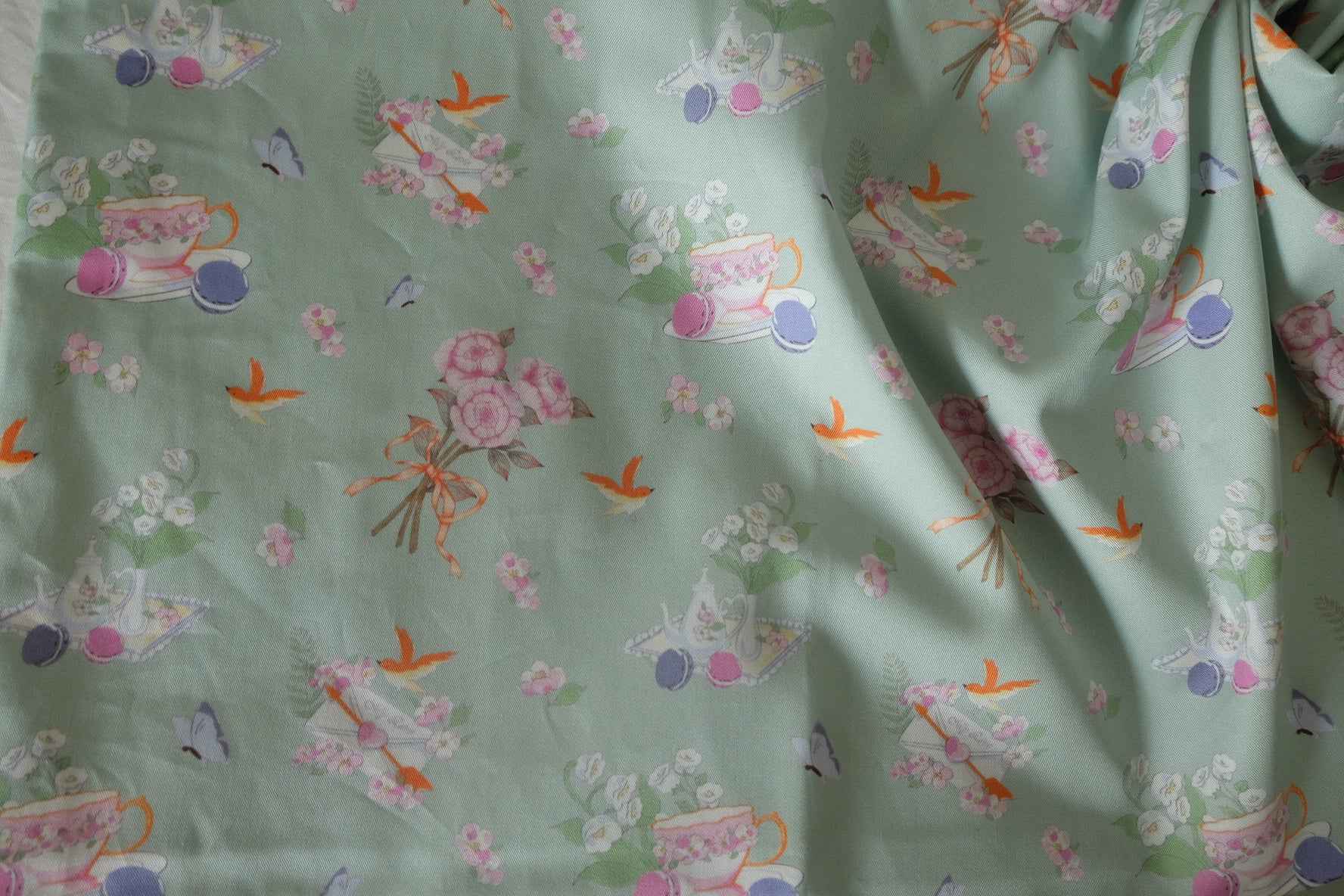 Sage Tea Time Fine Cotton Twill Fabric – 3.3 Yards