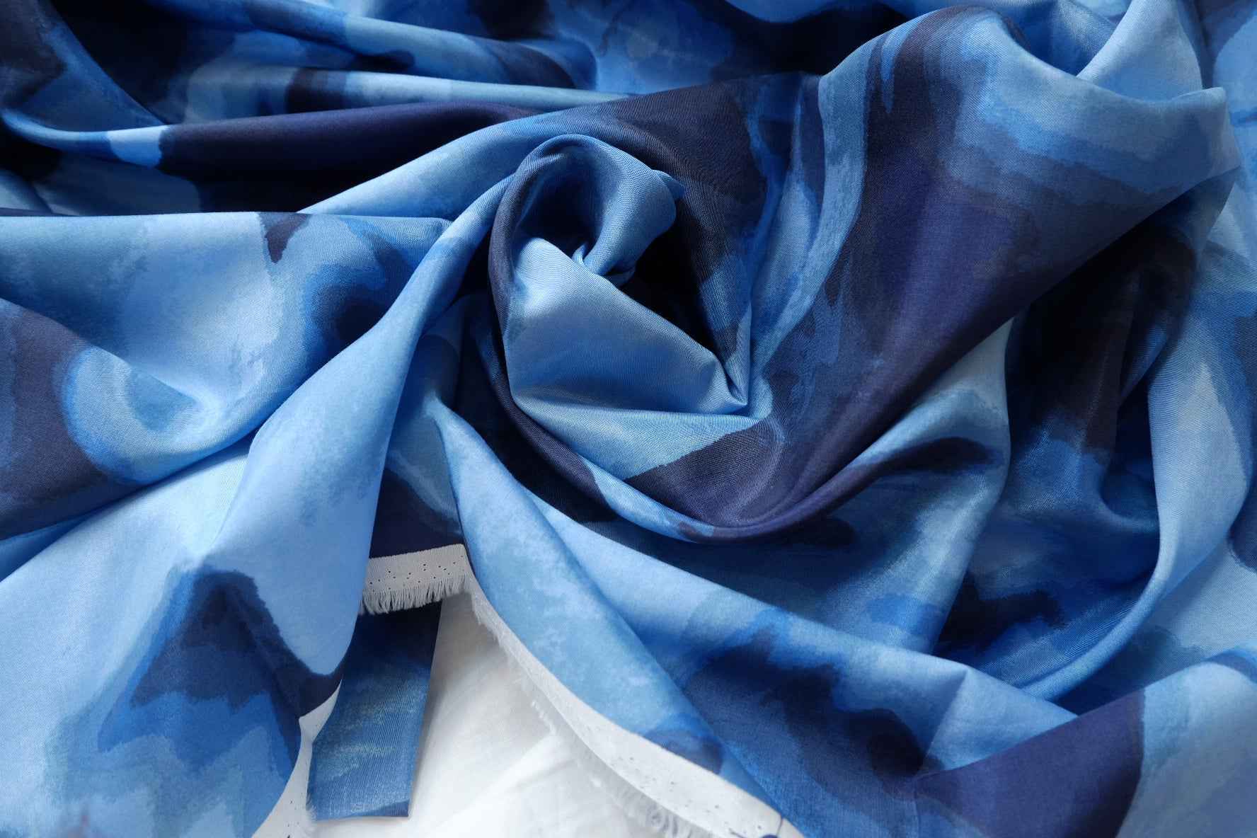 Abstract Blue Cupro Fabric, Lightweight Silky Dress Weight, 3.28 Yards