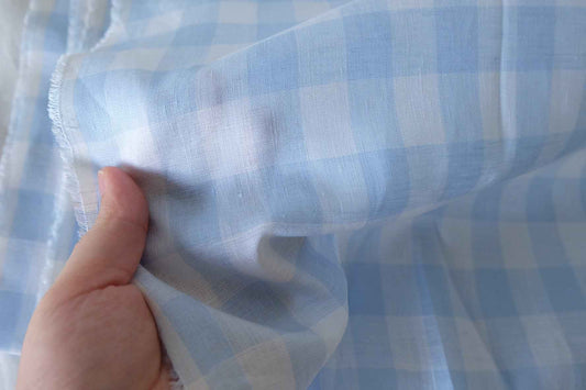 Blue Plaid Yarn Dyed Pure Linen Fabric – 2.2 yd