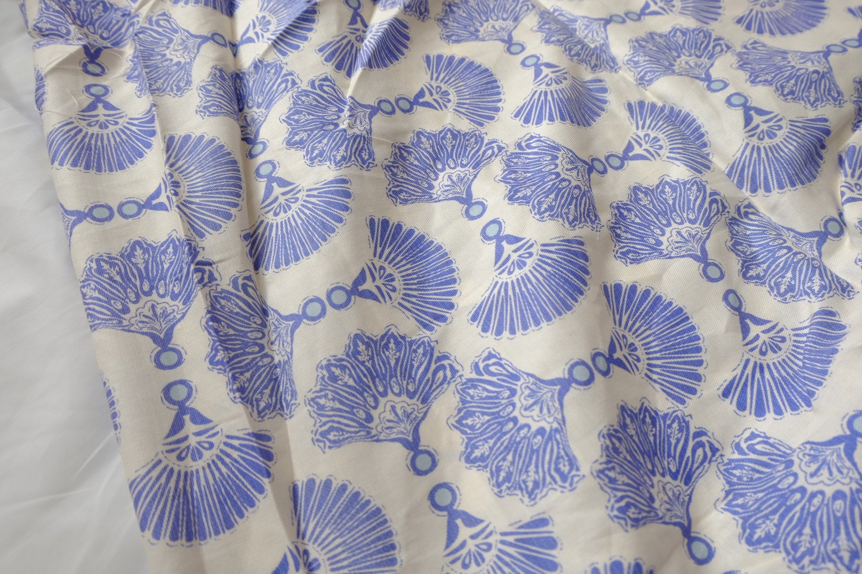 Blue Fan Motif Cotton Twill Sample Fabric - 1.53 yd