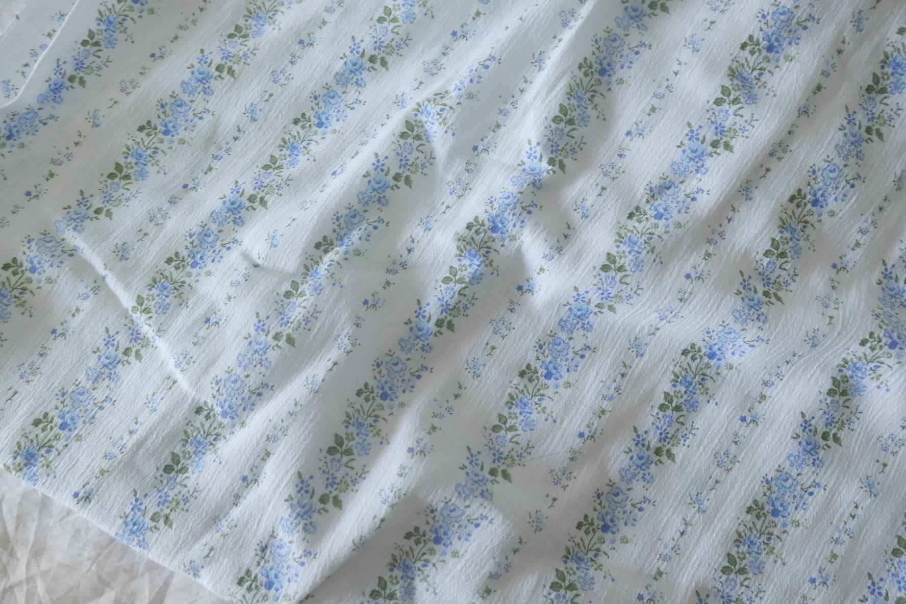 Blue Floral Stripe Washed Cotton Fabric – 1.6 Yards