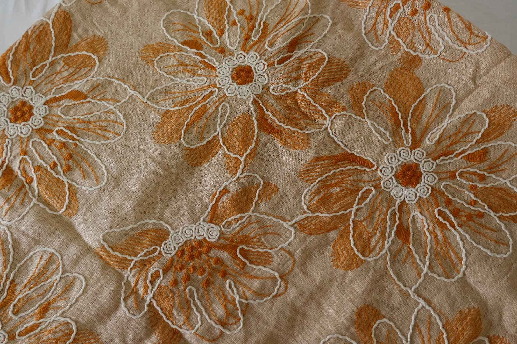 Embroidered Floral Cotton Linen Fabric – 1.3 yd
