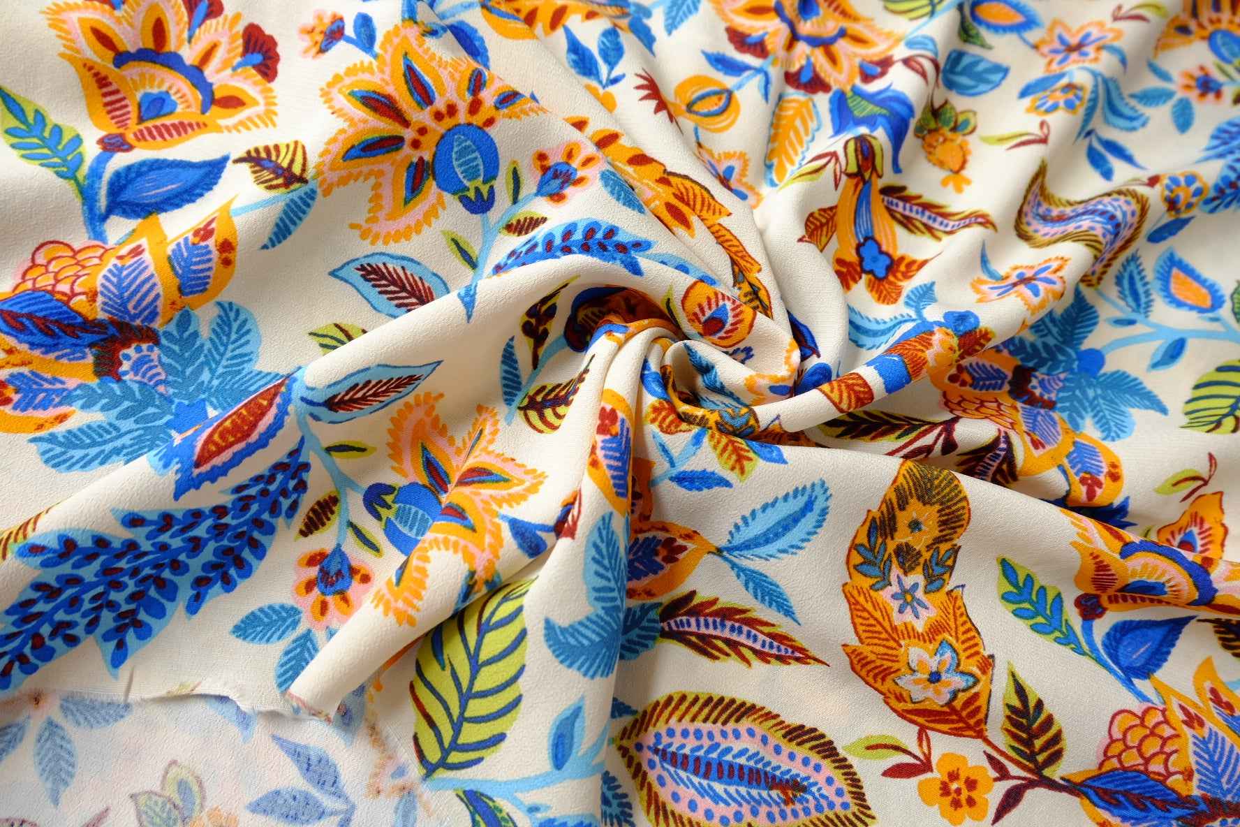 Colorful Folk Floral Textured Viscose Fabric - 2.19 Yards