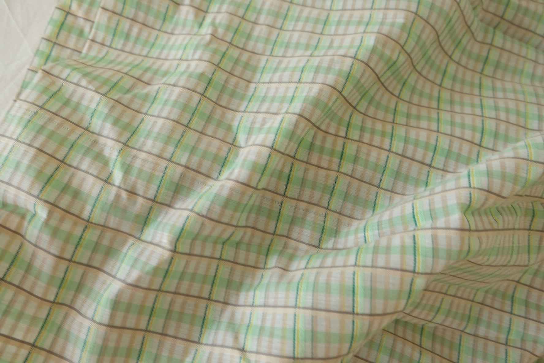 Yarn-Dyed Silk Cotton Check Fabric – Soft Green Plaid 2 yards