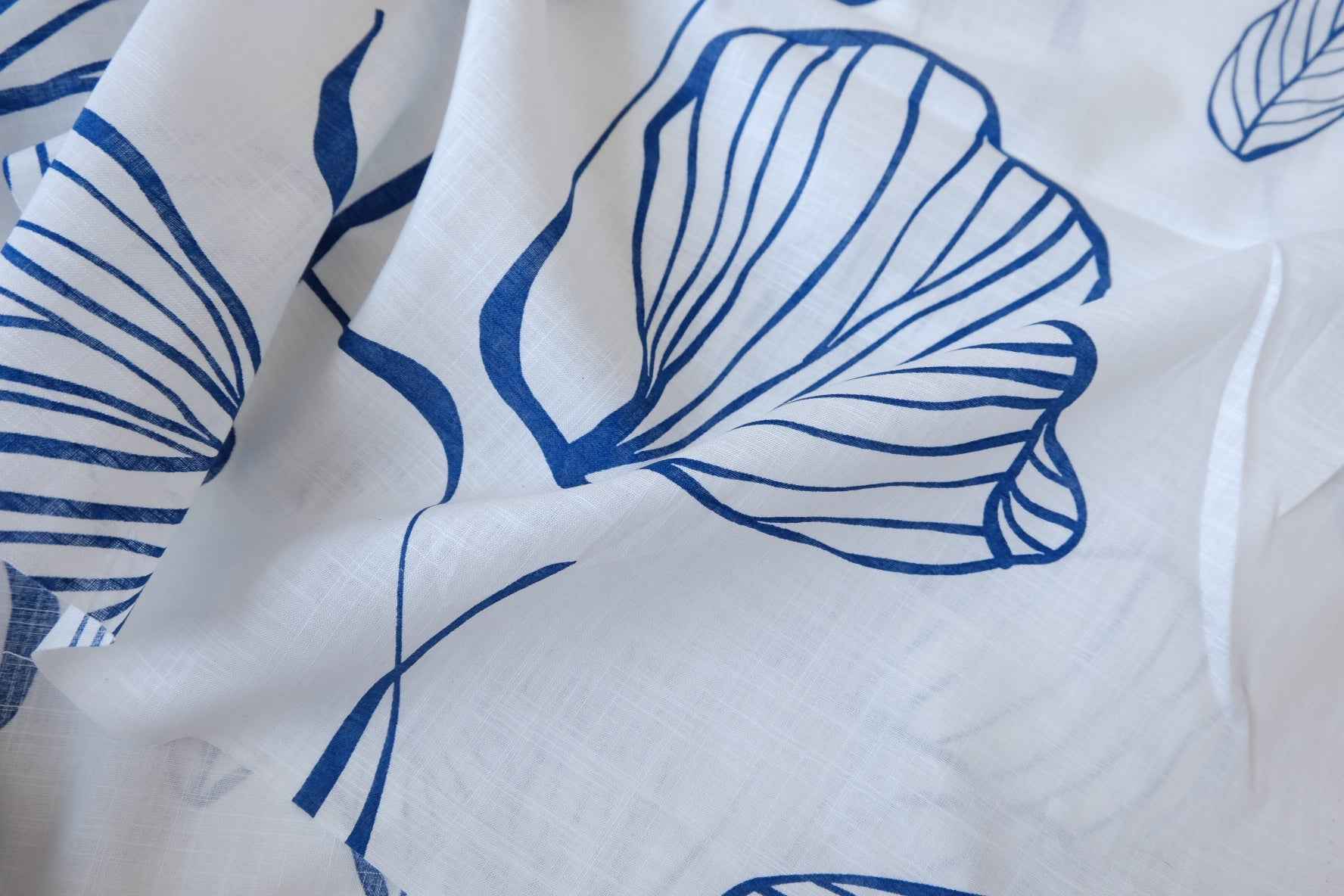 Blue Line Floral Washed Lightweight Linen Fabric - 3.28 yd