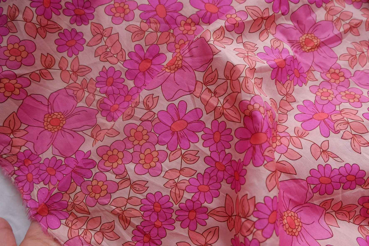 Retro Pink Floral Cotton Lawn — 1.6 yd