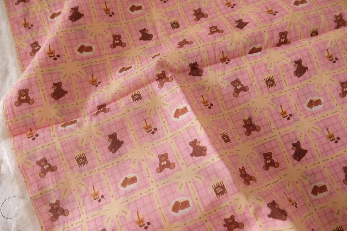 Sweet Little Teddy Bears – Pink Printed Cotton Lawn – 2.2 yd