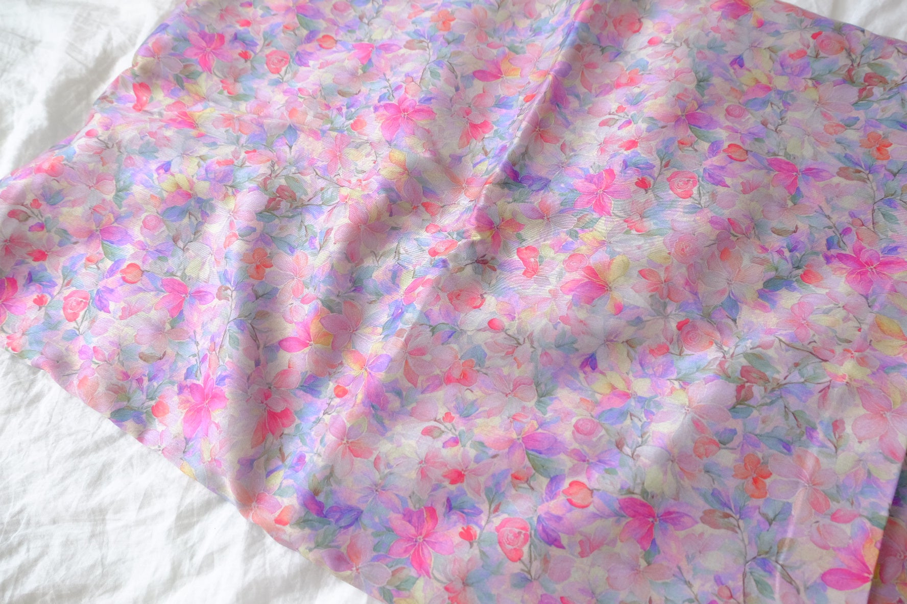 Watercolor Pink Floral Silky Cotton Sateen Fabric - 1.64 yd