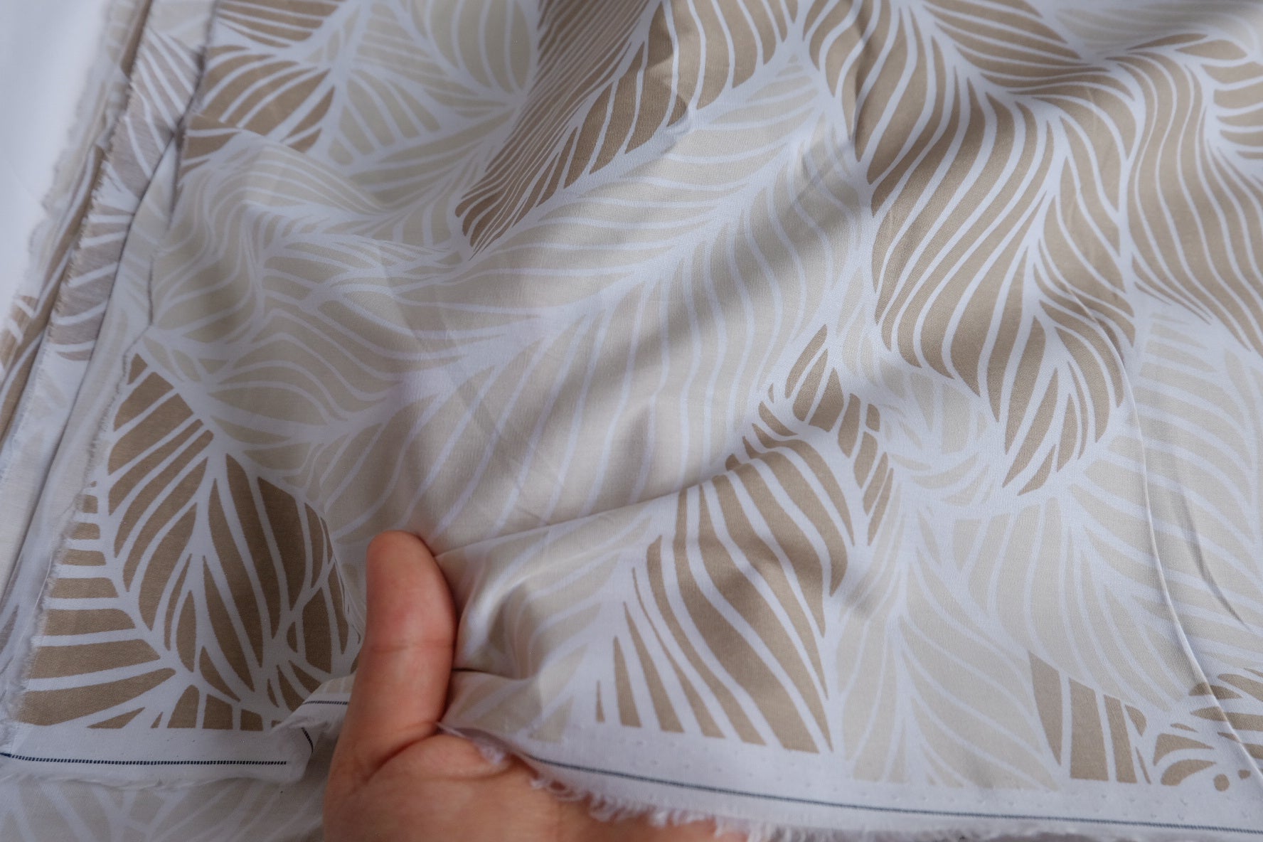 Neutral Leaf Cotton Poplin Fabric - 3.28 yd