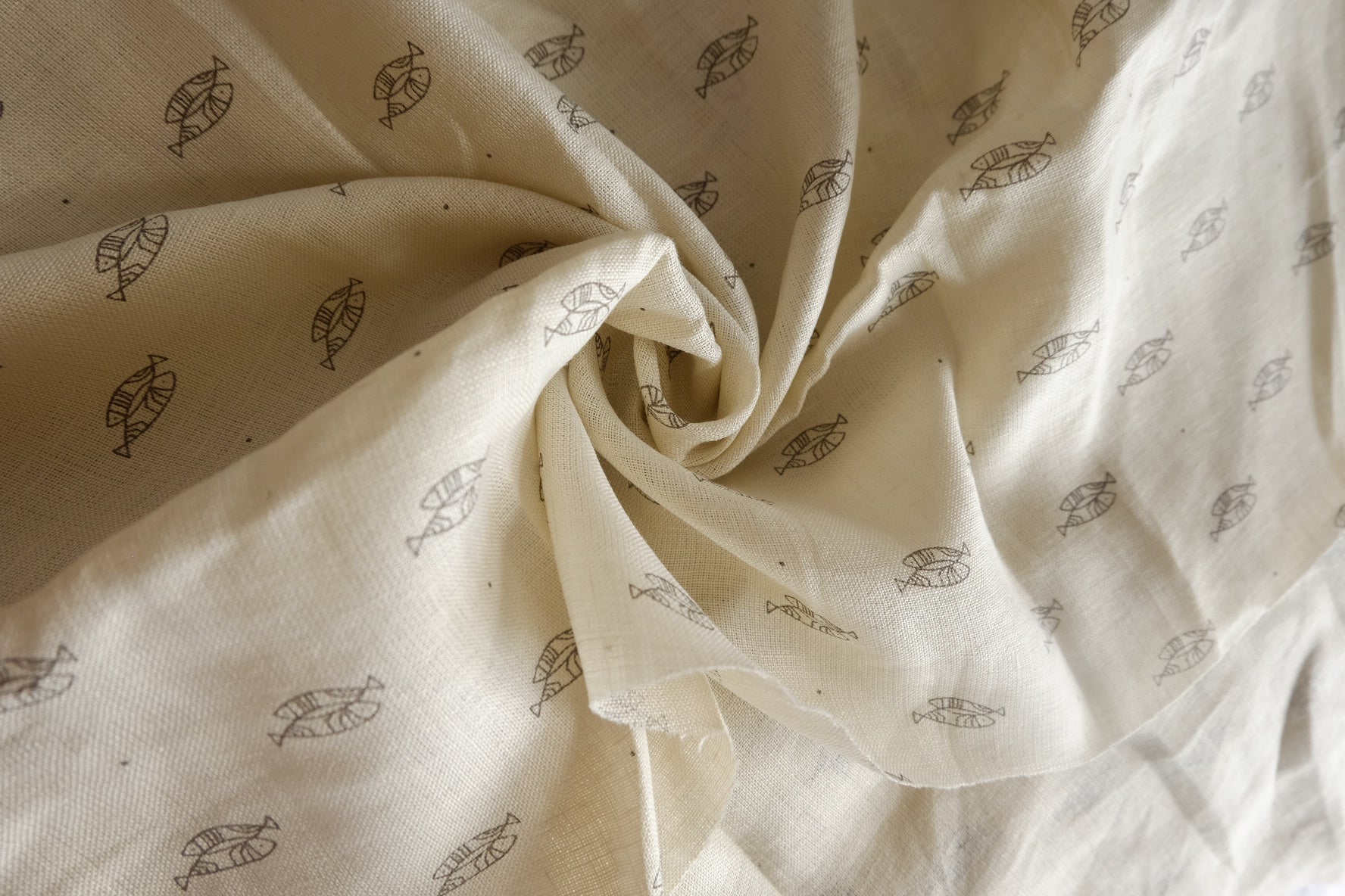 Natural Fish Print Linen Fabric - 2.19 yd