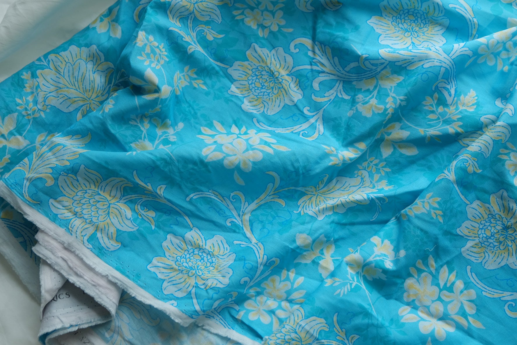 Turquoise Floral Cotton Voile – 5.5 yd