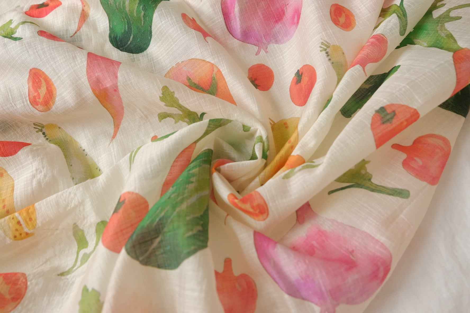 Sheer Watercolor Vegetable Tencel Fabric - 2.46 yd