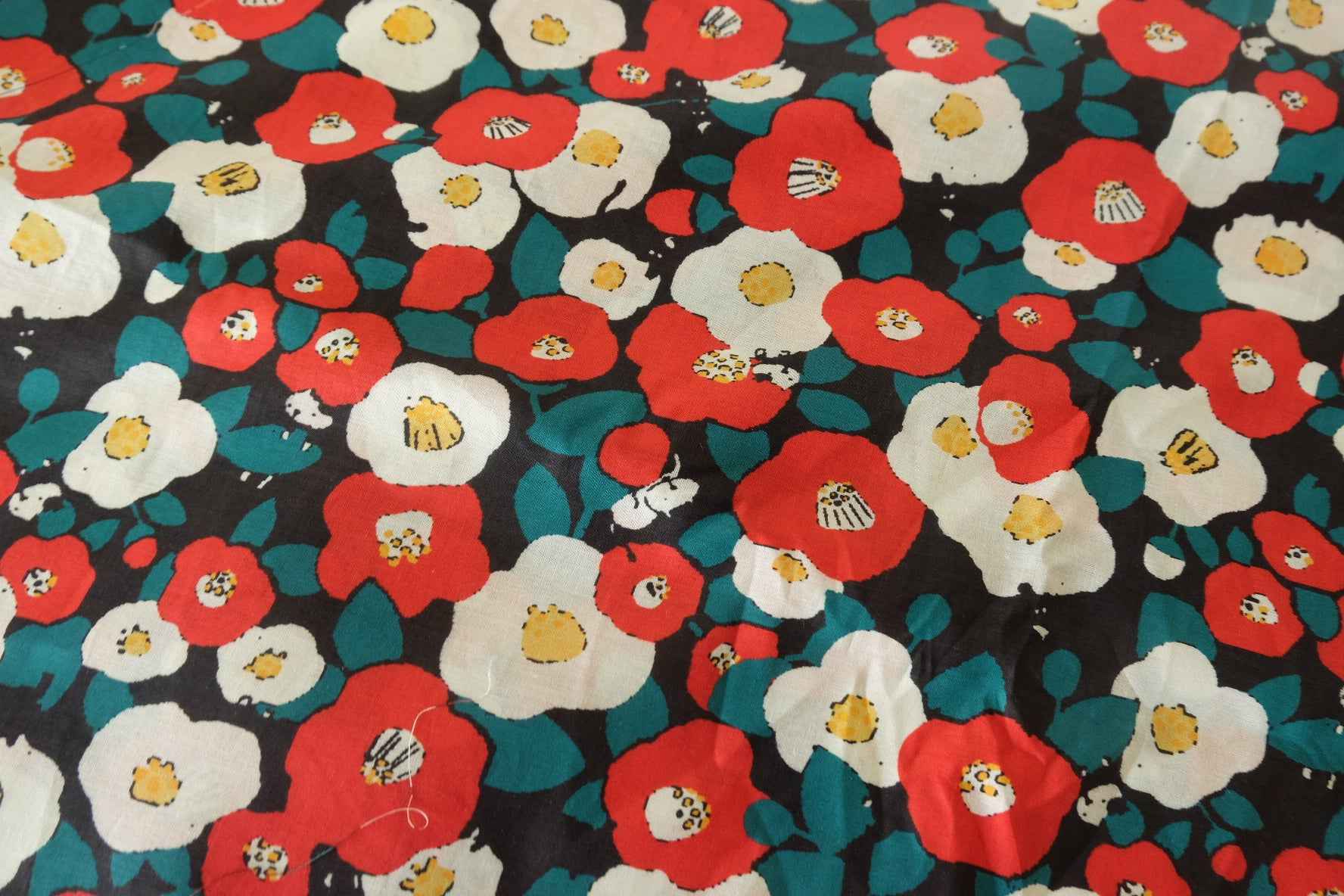 Red Camellia Cotton Voile Fabric – 2.2 yd