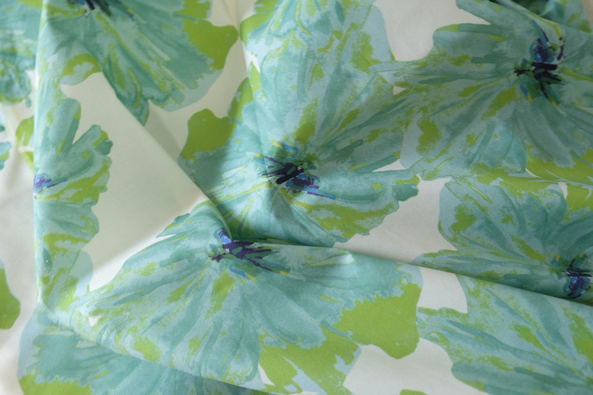 Aqua Bloom Cotton Poplin – 3.3 yd