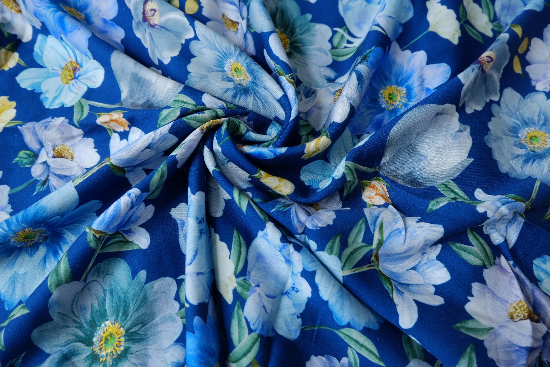 Midnight Blue Floral Cotton Sateen Fabric - 2.19 yd