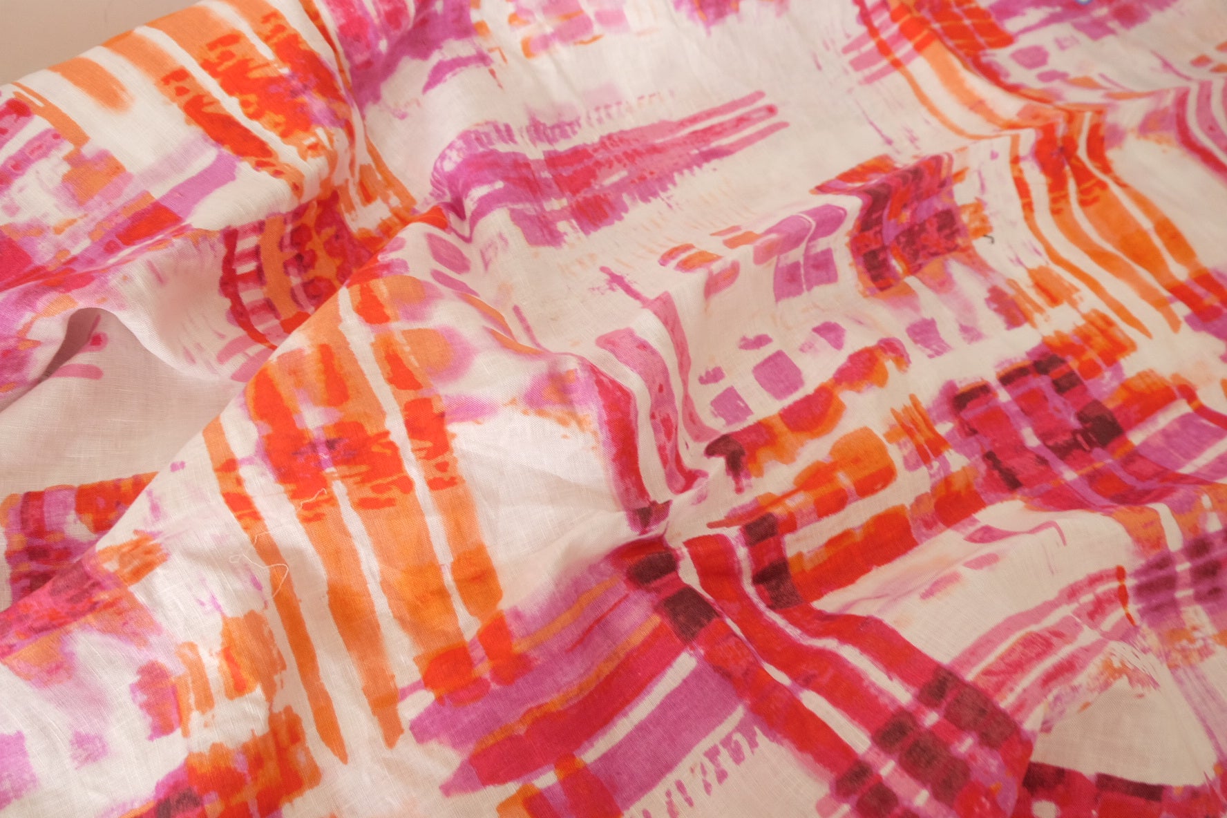 Colorful Abstract Print 100% Linen Fabric – 1.9 yd