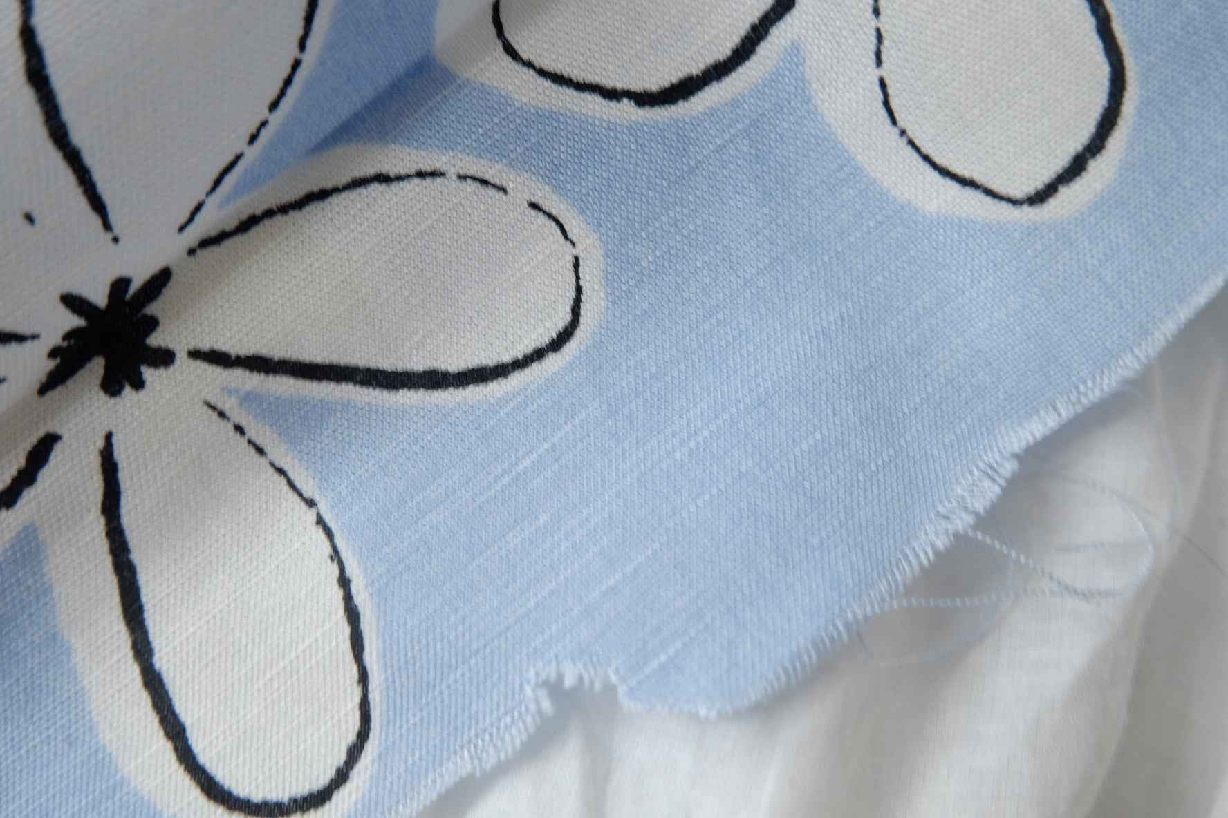 Sky Blue Floral Linen Cotton Fabric, 80 Linen 20 Cotton, 2.19 Yards