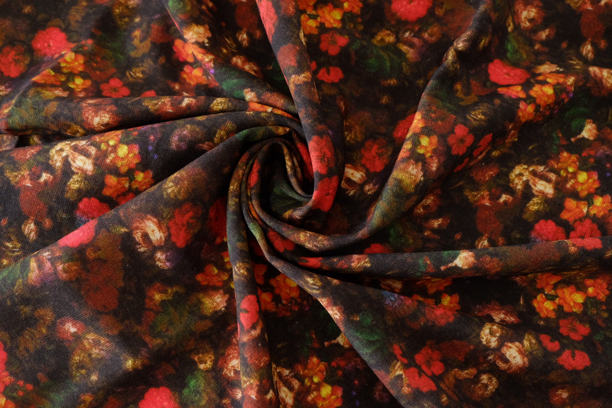 Dark Painterly Floral Tencel Linen – 1.9 yd