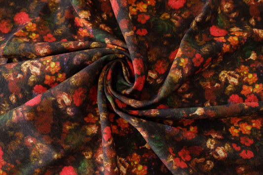 Dark Painterly Floral Tencel Linen – 1.9 yd