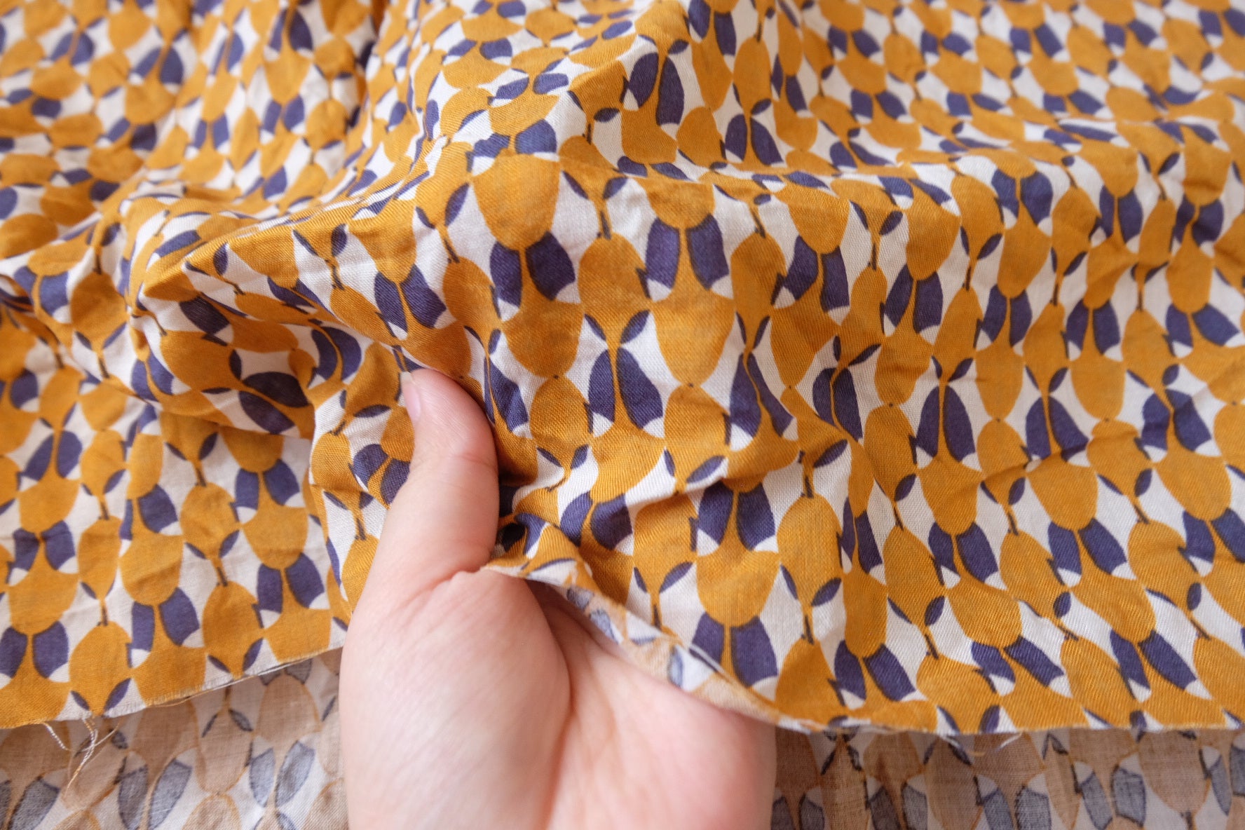 Mustard Geo Floral Linen-Cotton Fabric - 2.41 yd