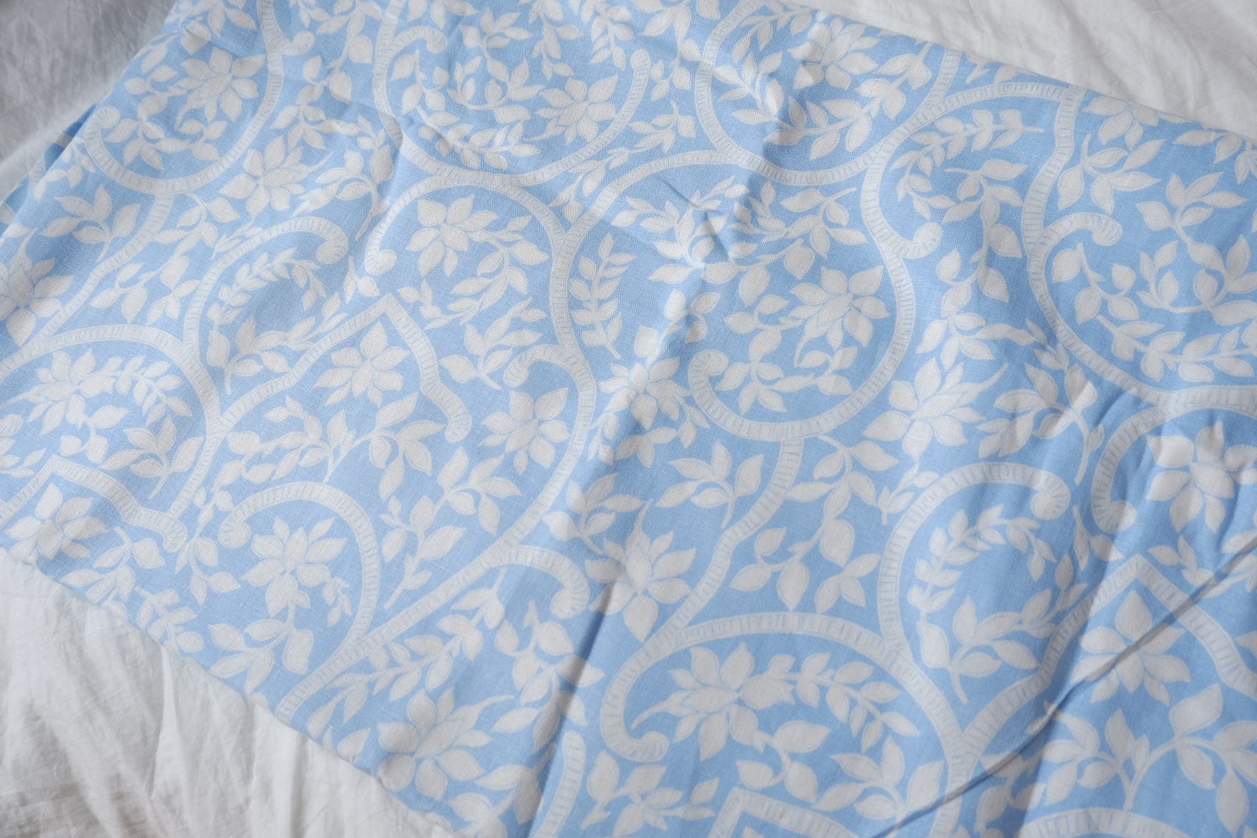 Sky Blue Vine Motif Structured Cotton Linen — 1.64 yd